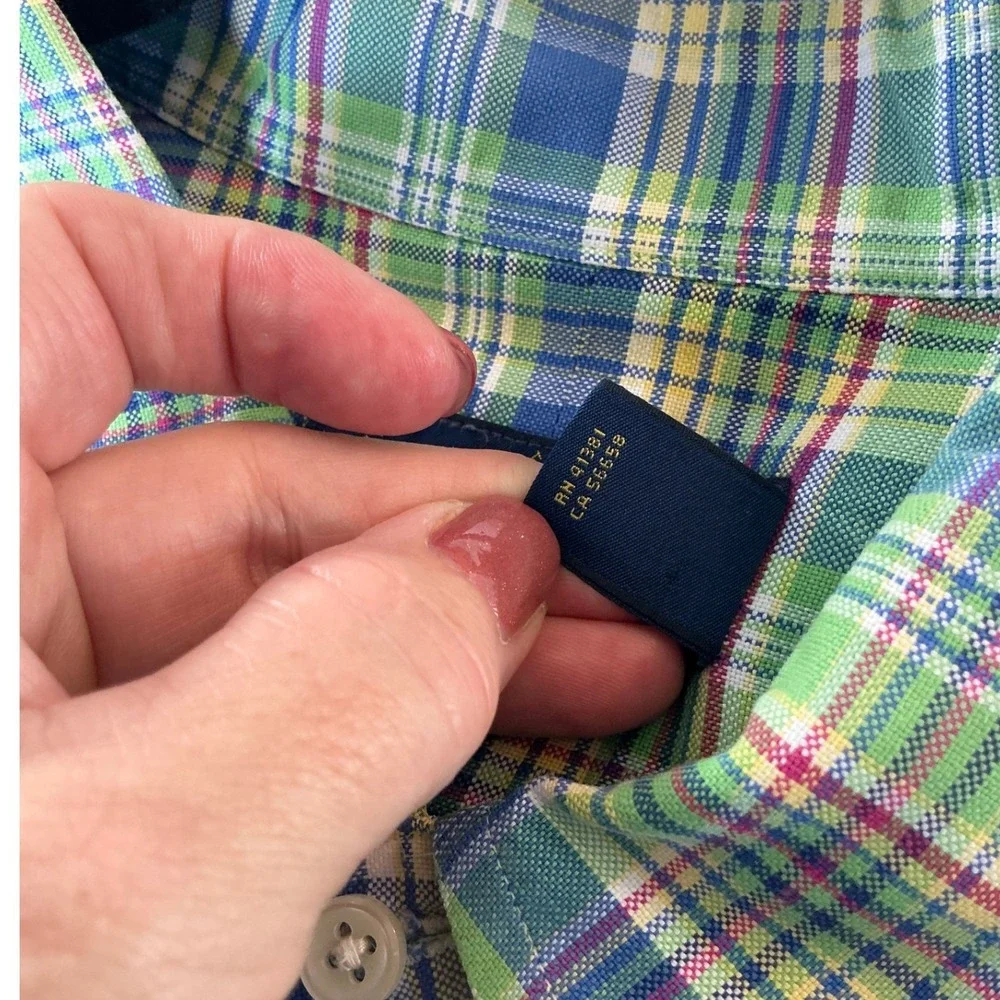 Ralph Lauren Button Down Shirt Mens 2XB Green Blue Plaid Classic Fit Long Sleeve